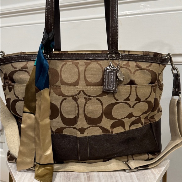 Coach Signature Stripe Baby Diaper Work Travel Large Canvas Brown Tote - Picture 4 of 17